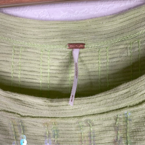 Free People Green Iridescent Sequin Pullover Long Sleeve Top - Picture 4 of 5